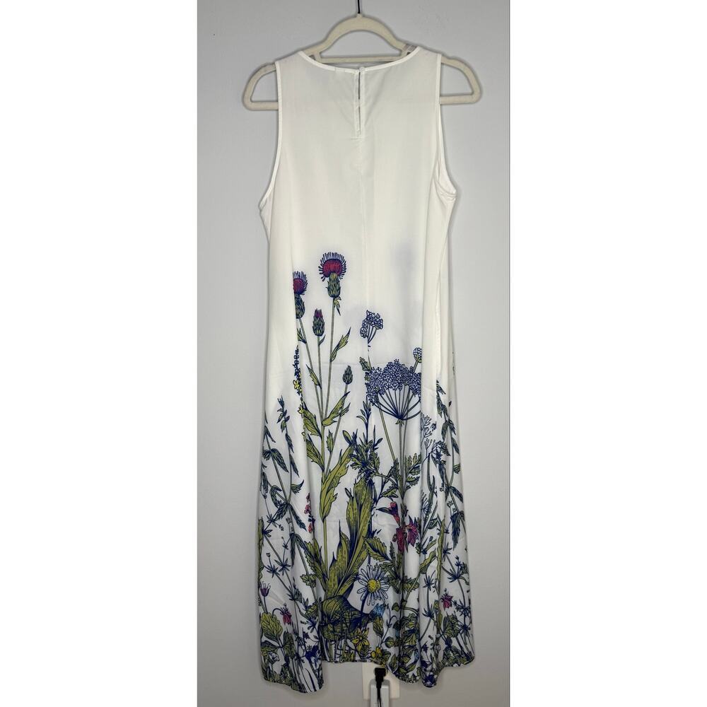 Unbranded White Blue Floral Sleeveless Trapeze Maxi Dress L Romantic Boho - Picture 2 of 5